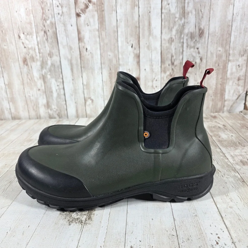 Bogs Sauvie Slip On Rain Boots Mens 10 Womens 12 Dark Green Waterproof 72208-301